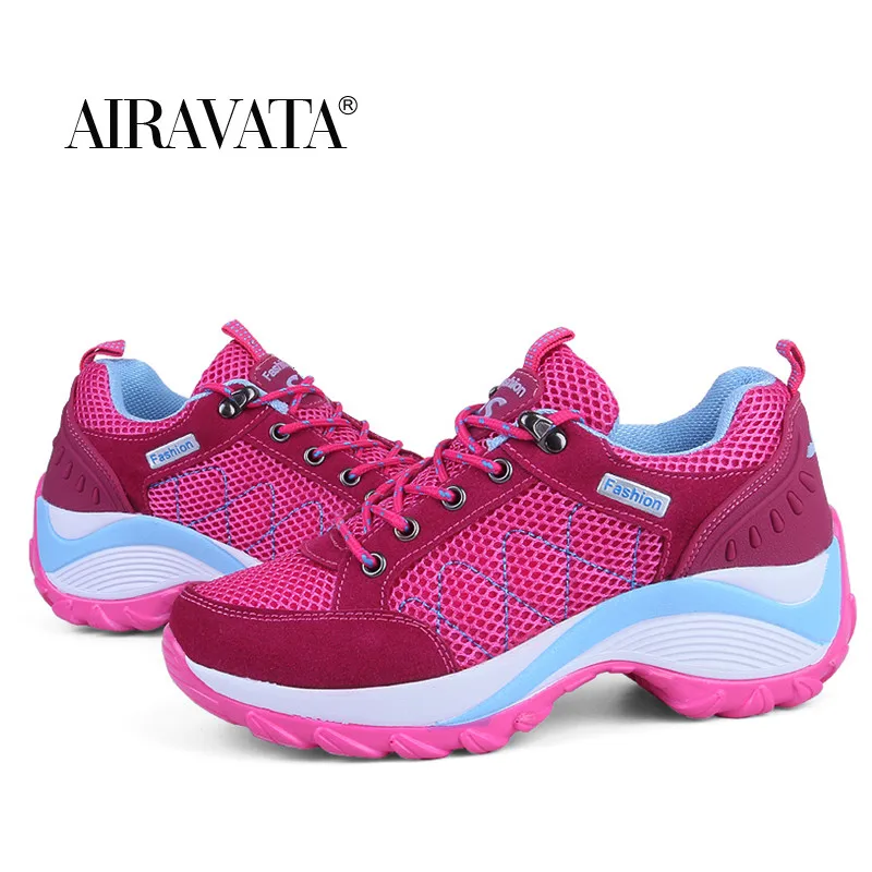 Women  Hiking Shoes Breathable Height Increasing Lace-up Climbing Sneakers Outdoor Trekking Shoes
