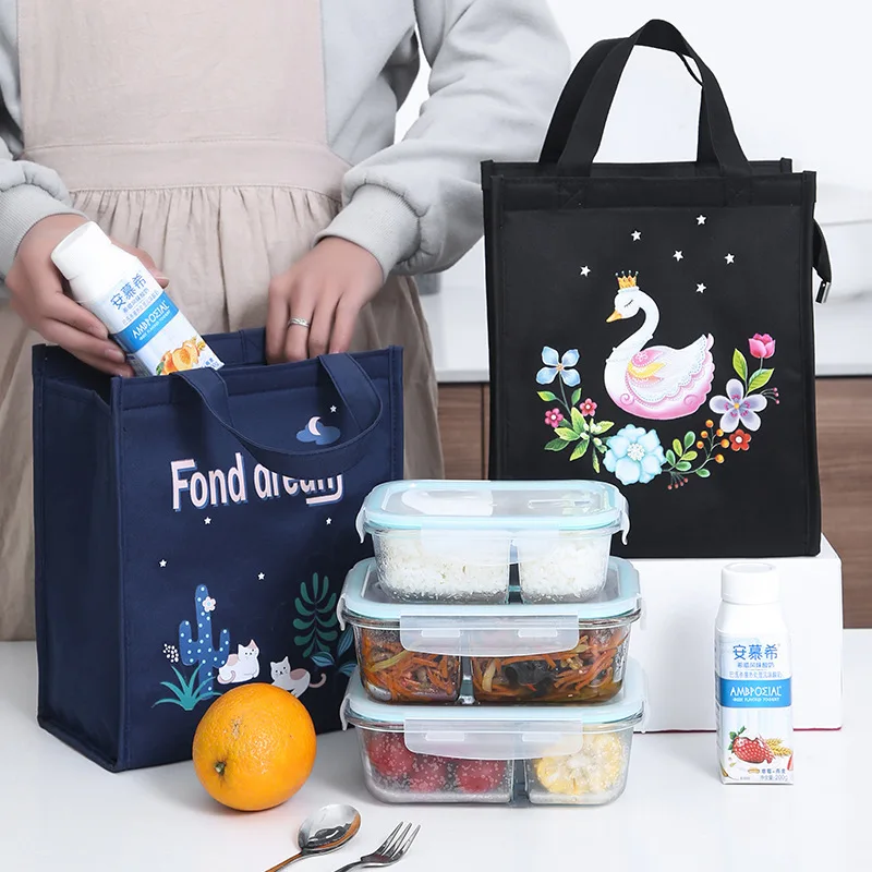 

Вместительная сумка для ланча для женщин и детей, водонепроницаемый портативный холщовый изолированный контейнер для еды, сумка для пикника