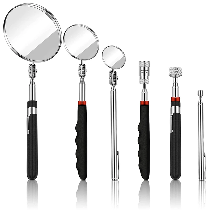 

Spot Goods 6 Pieces Telescoping Inspection Mirror Mechanic Magnet Stick Magnetic Pick Up Tool Round Mirror Inspection Tool