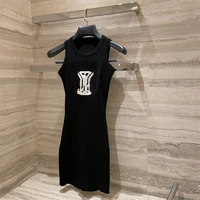 women sleeveless o neck knitted dress slim backless with printed patterns casual hot sexy style faddish streetwear soft fabric