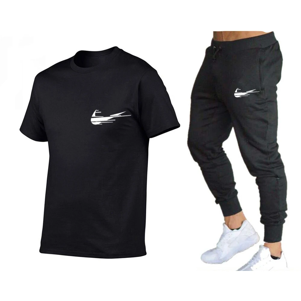 

Men's Shirt Tracksuit Two Pieces Sets Men Casual Fitness Sport Suit Short Sleeve t Shirt+Trousers Men's Casual Sportswear Suits
