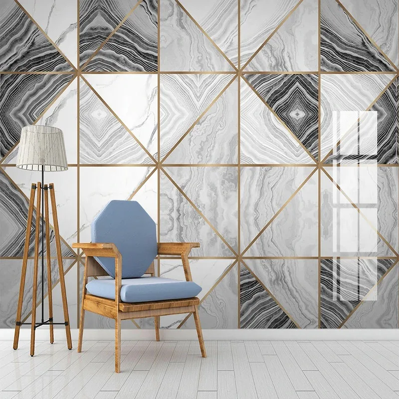 

Custom 3D Light Luxury Geometric Lines Jazz White Marble Tile Background Wall Mural Wallpaper For Bedroom Papel De Parede Fresco