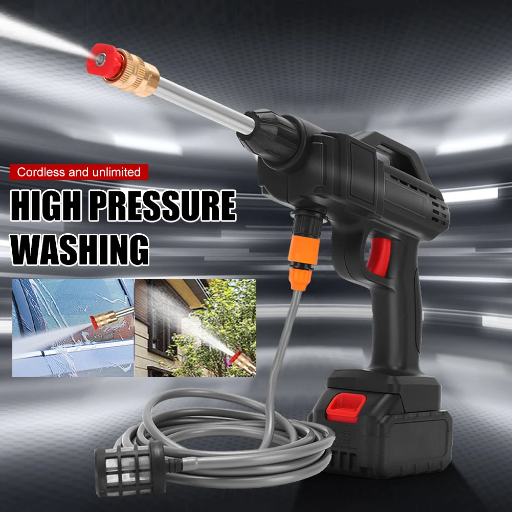 

600W Cordless Pressure Washer 22BAR Portable Car Cleaner Battery Operated High Pressure Washer Cleaning Spray Black Water Gun