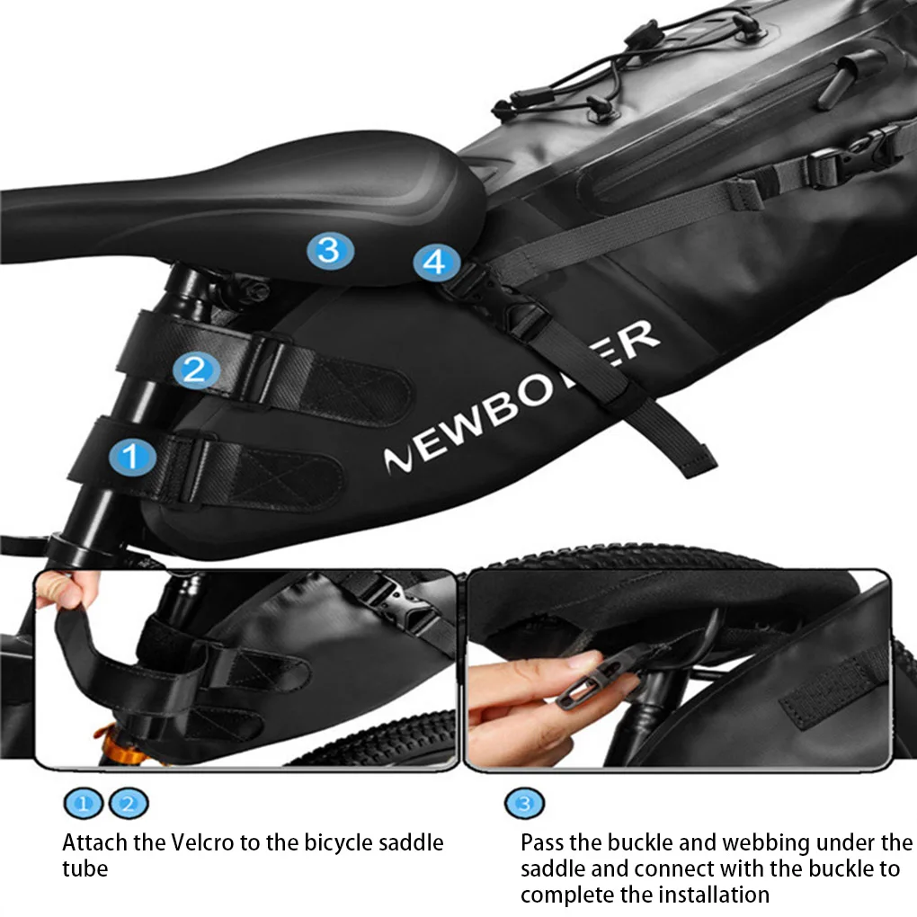 Седельная сумка для велосипеда NEWBOLER из ПВХ цвет черный 13 л