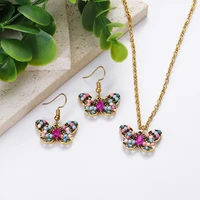 crystal hollow butterfly necklace earrings boho retro jewelry colorful beads jewelry set accessories female party gifts 2022 new