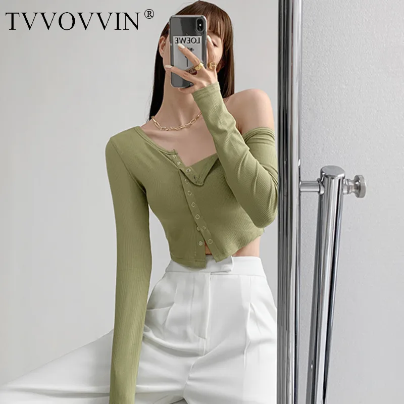 Вязаный кардиган TVVOVVIN для девушек осенняя короткая футболка с длинными рукавами