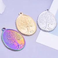 mix teardrop shape plant tree of life pendant stainless steel charm for jewelry making supplies oval geometric diy bulk breloque
