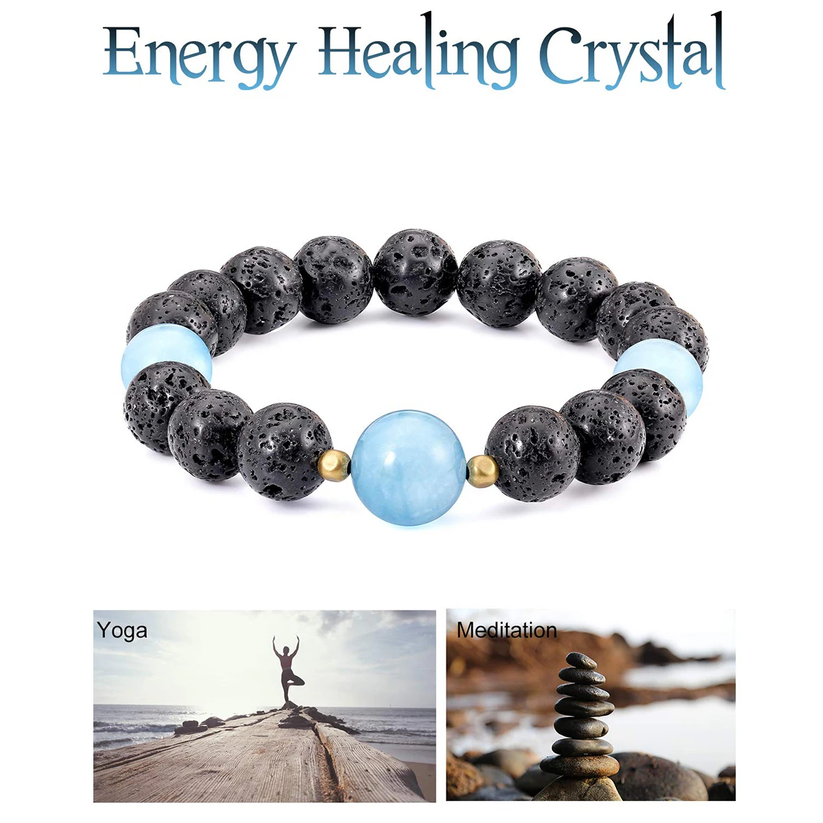 

Natural Lava Rock Bracelet Crystal Gemstone Beads 10mm for Women Men Essential Oil Diffuser Healing Anxiety Reiki