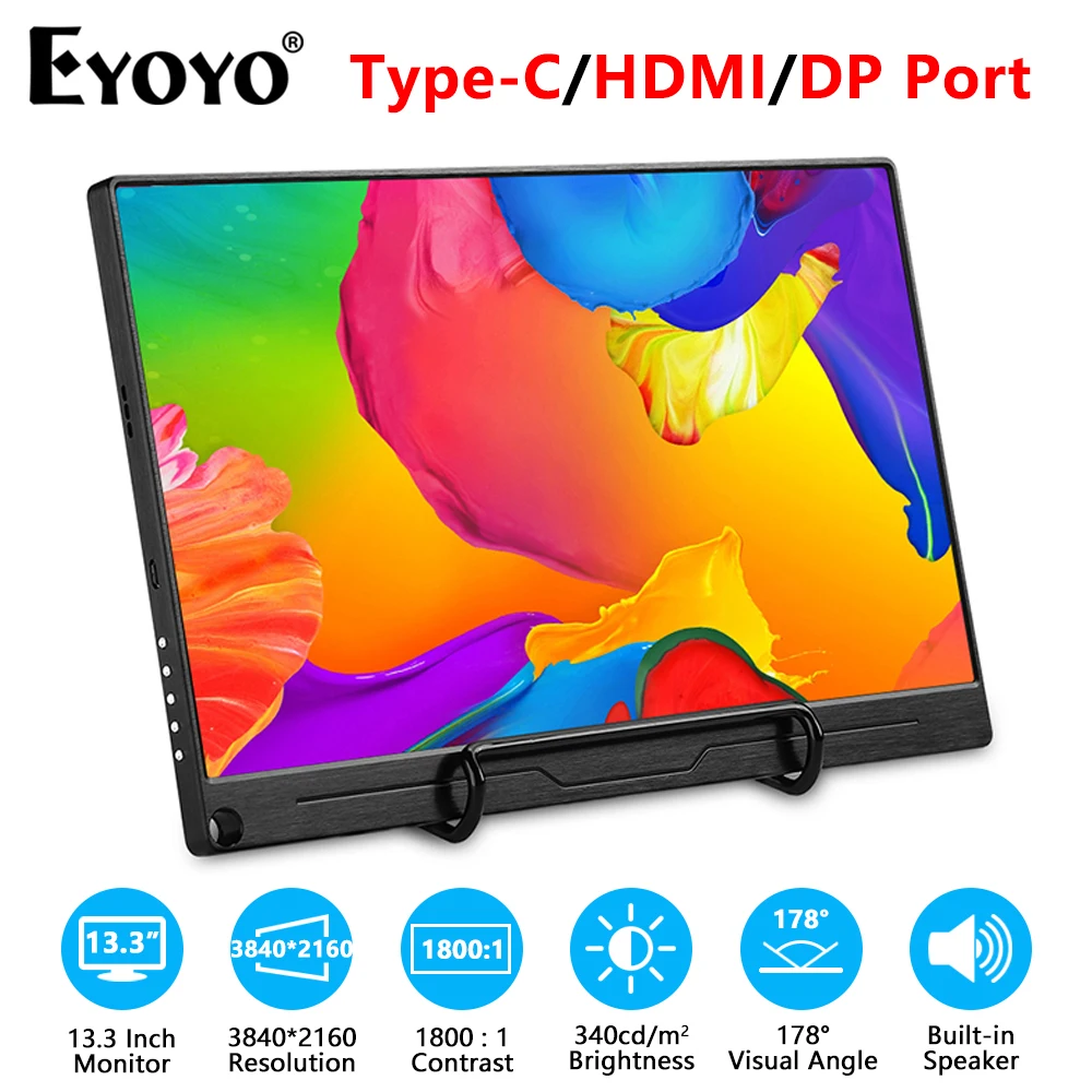 

Eyoyo 13,3 "Портативный IPS экран 4K 3840x2160 игровой монитор Type C вход HDMI дисплей Built-in динамик для ноутбука телефона Xbox PS4