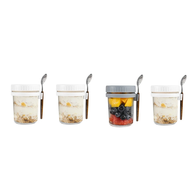 

Overnight Oats Jars, With Lid And Spoon,10 Oz Cereal, Milk, Vegetable And Fruit Salad Storage Container