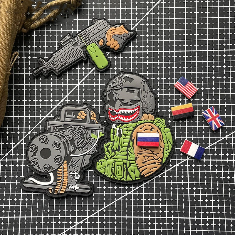 Боевой ручной пистолет-пулемет Гатлинга ПВХ Патчи военное оружие тактический