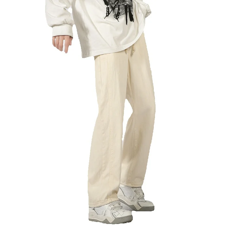 Apricot Brown Black Baggy Jeans Men Fashion Vintage Drawstring Jeans Mens Streetwear Hip-hop Loose Straight Denim Trousers Men