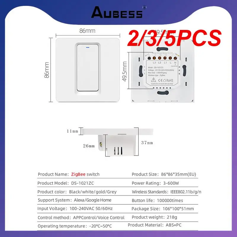 

Умный выключатель Tuya Zigbee, переключатель с голосовым управлением, работает с приложением Alexa Google Home Smart Scene, работает с приложением Smart Life, 2/3/5 шт.