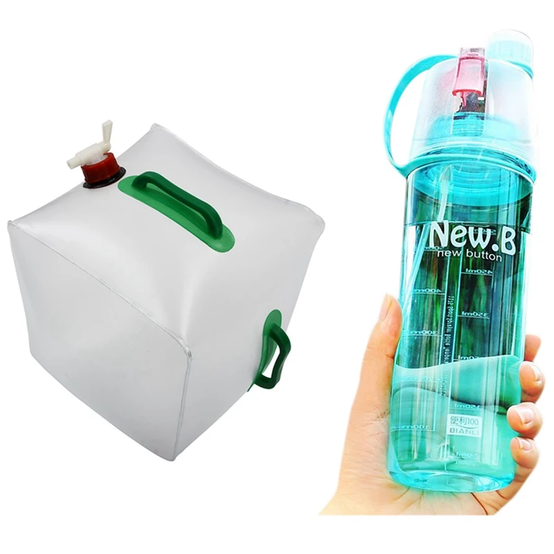 

1 шт. 20 л 5,3 галлонов портативный контейнер для хранения воды и 1 шт. Спортивная бутылка, чашка для питья воды, Герметичная Бутылка с распылите...