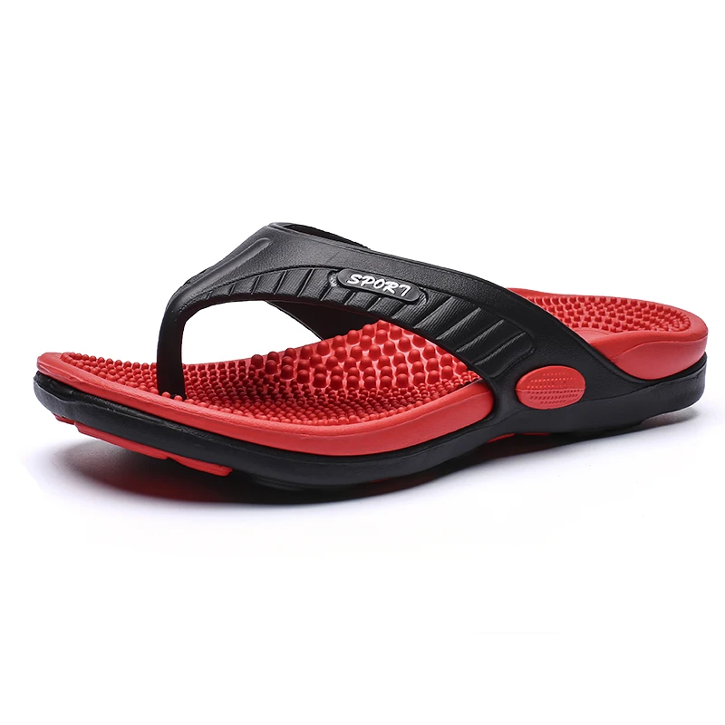

Summer Youth Slippers Men Massage Non-Slip Cool Outside Flip Flops Breathable Thick-Soled Toe Sandals Slippers