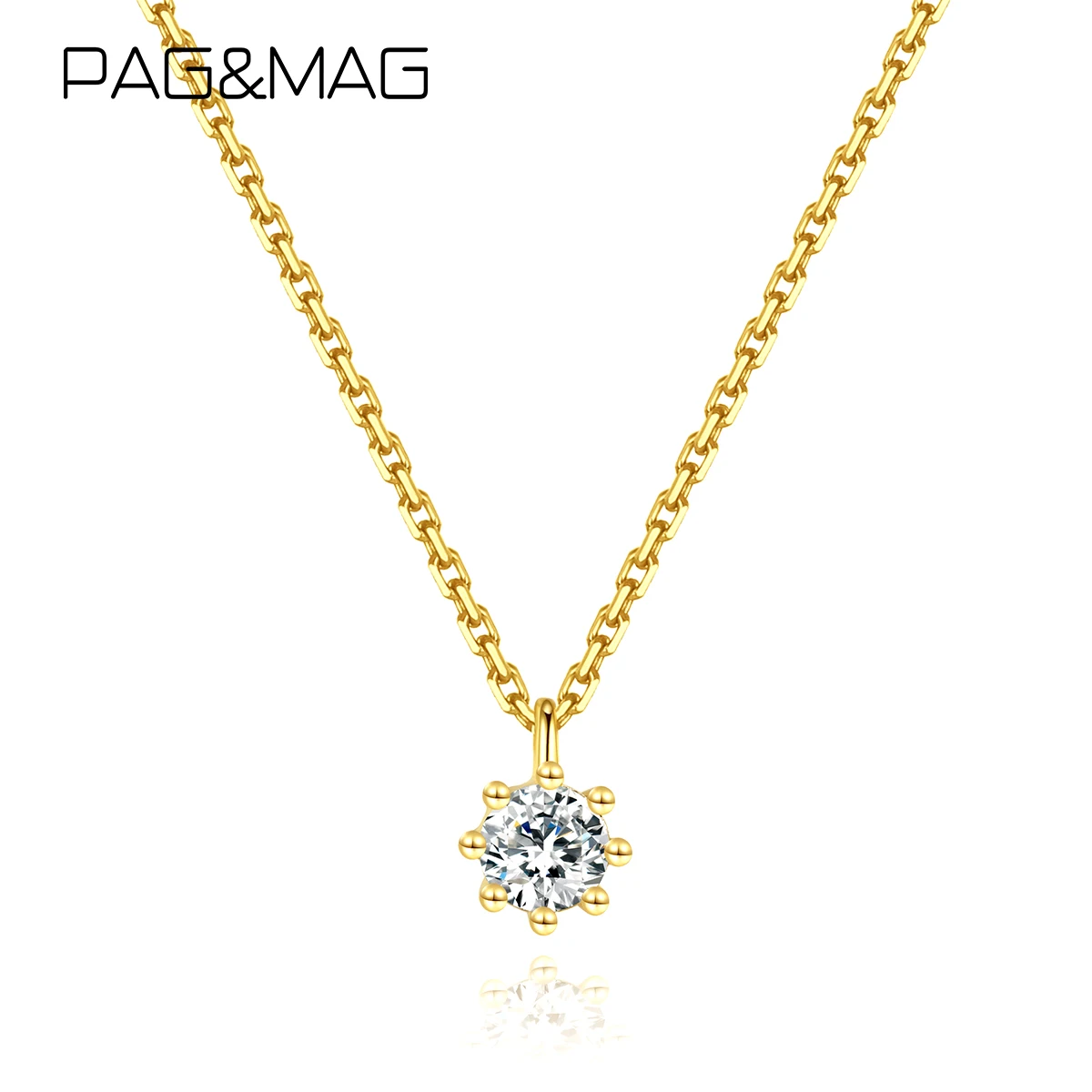 

PAG&MAG 925 Sterling Silver Clear Zircon Necklace For Women Female 14k Gold Color Chain Necklace Fashion Jewelry Gift