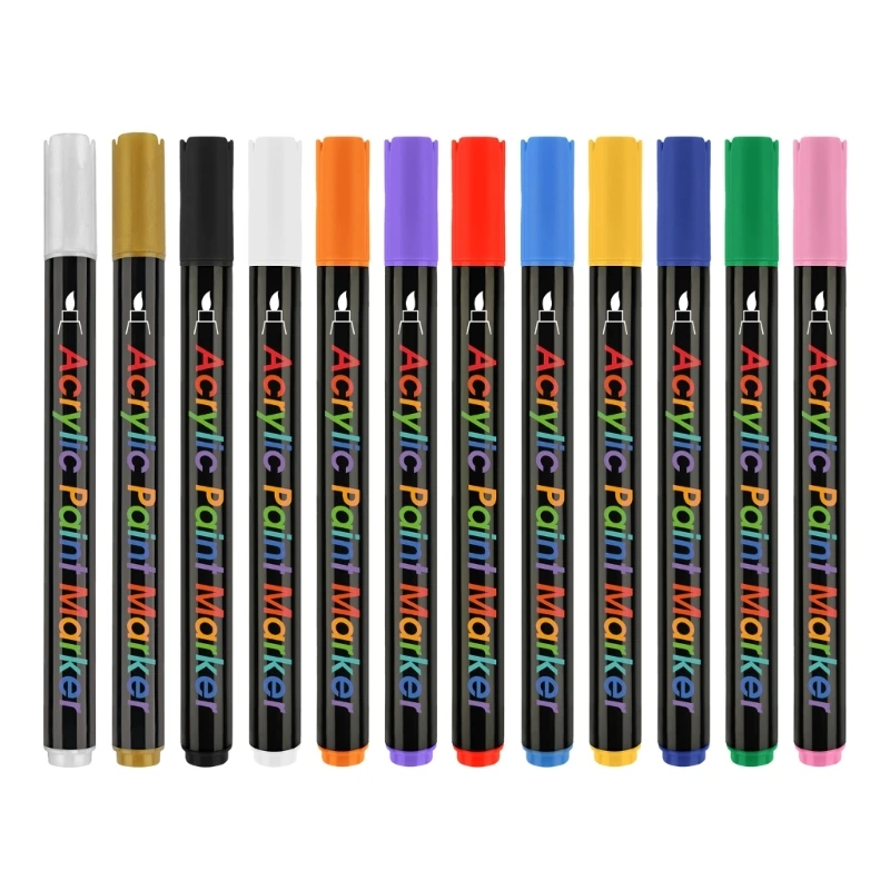 

12 Colors Acrylic Paint Markers Journal Planner Pens Coloring Pens Paint Pens Quick-drying Graffiti Pens for School