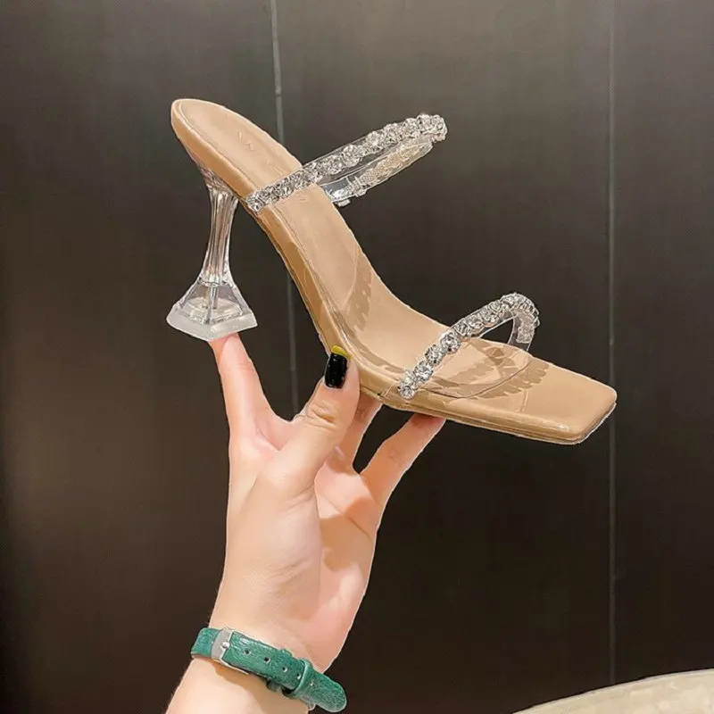 Women's crystal high heels 2022 Summer Choice fairy transparent gentle cool slippers temperament lady sandals