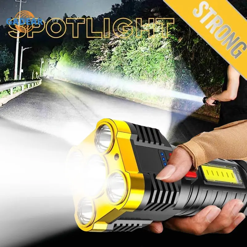 

5 LED Flashlight Super Powerful Flash Light Mini Portable 20w Lamp Waterproof With Built-in 1200Ma Battery USB Rechargeable COB