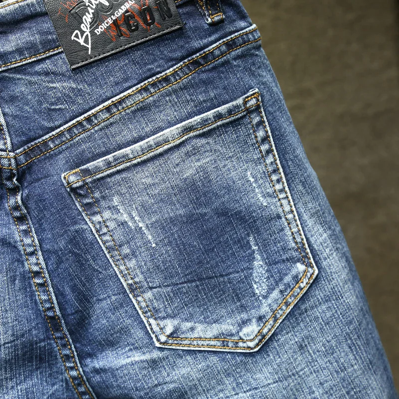 Men's Jeans Retro Slim Fit Denim Pants Bicycle Stretch High Quality Men's Straight Tube Casual Designer Brand Street Apparel