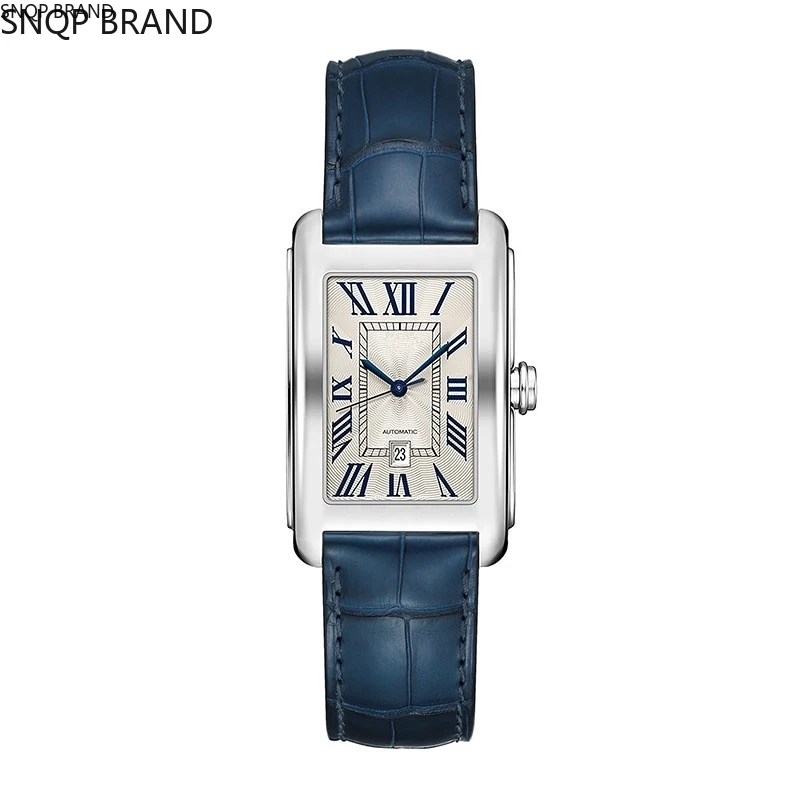 

mens automatic mechanical watch blue leather with date