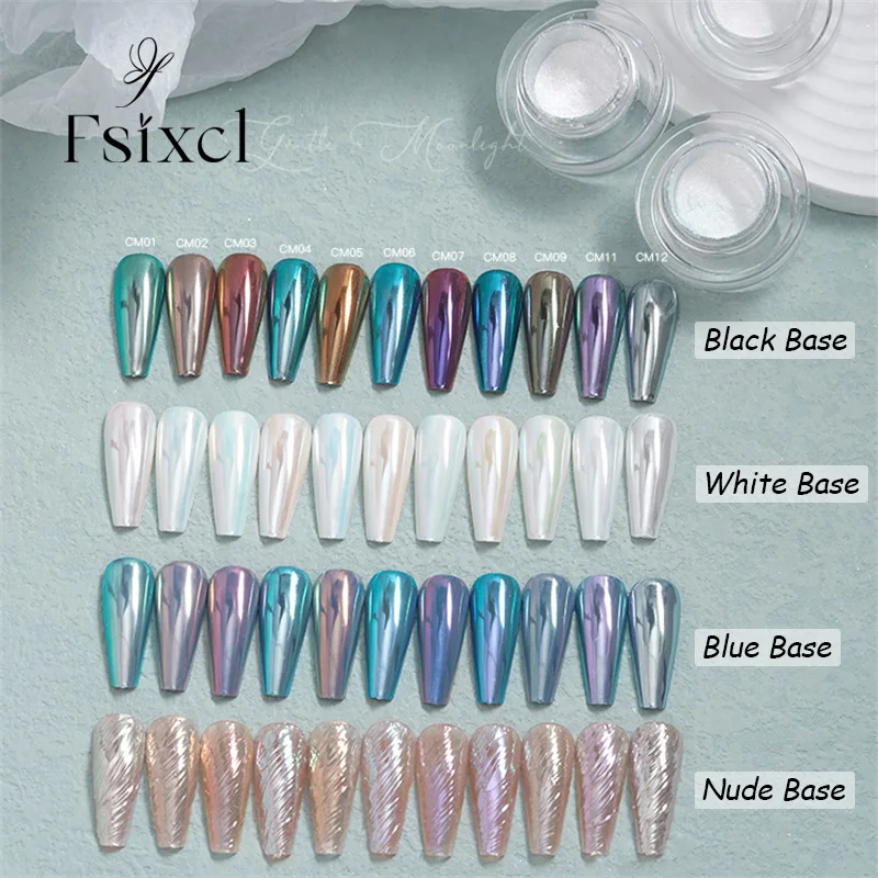 

FSIXCL 11 Color Aurora White Moonlight Nail Glitter Bright Mirror Effect Manicure Chameleon Powder Nail Art Design Pigment Dust