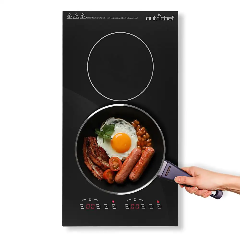 Dual Induction Cooktop - Kitchen w/ Digital Display, Stain-Resistant, Compact & Space Saving, 1800 Watt Heating Element Power