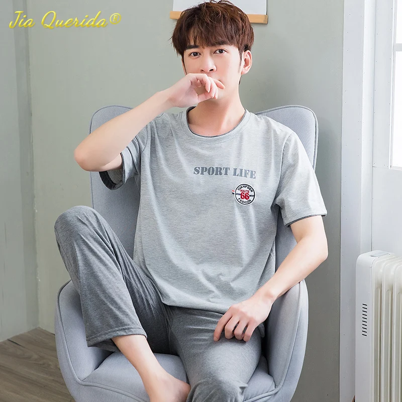 Мужская одежда для сна хлопковые пижамы летние шорты топ + длинные штаны модная