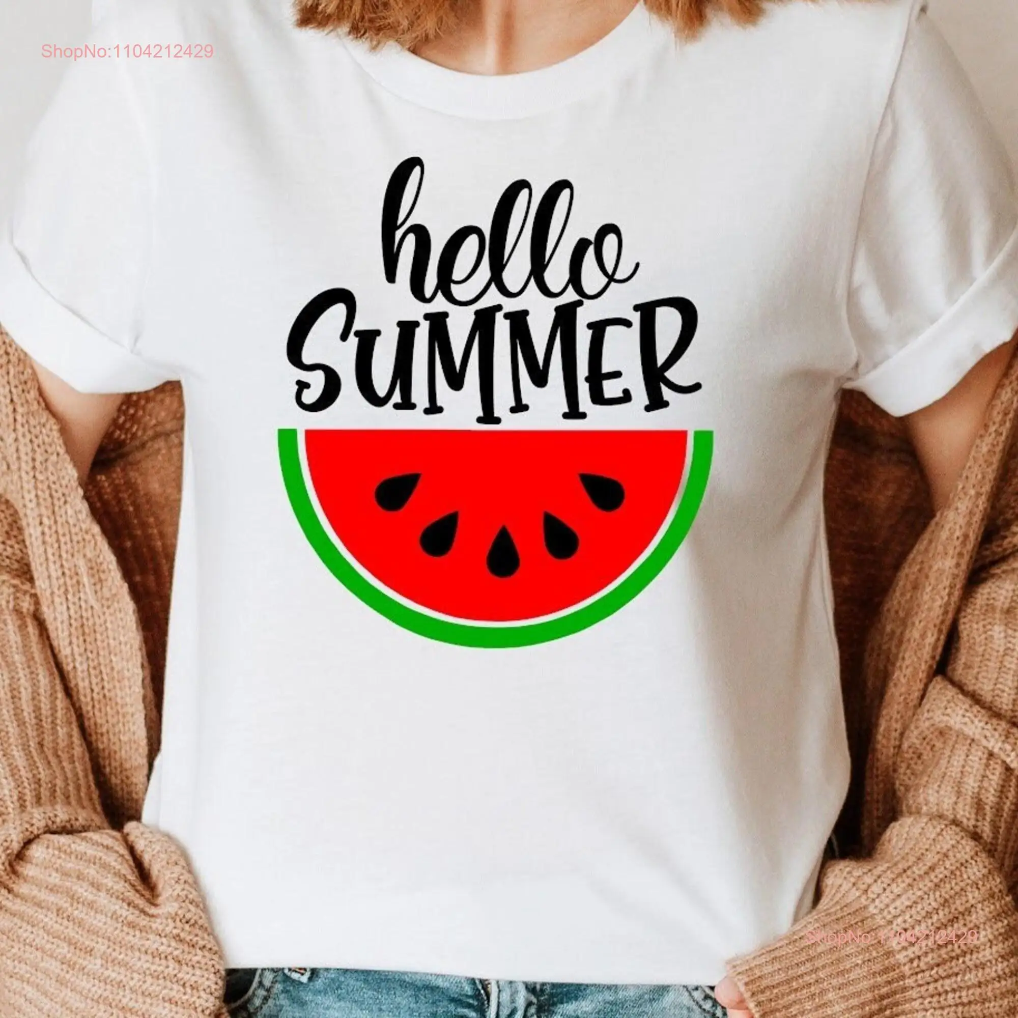 Футболка Hello Summer с арбузом и длинными или короткими рукавами
