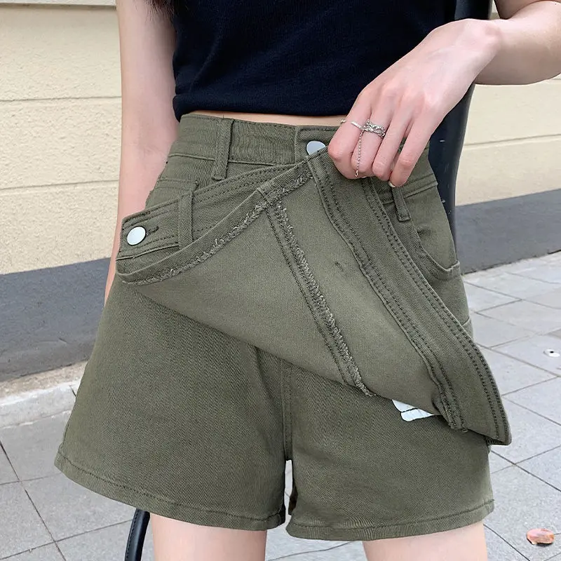 2023 Summer New Women Denim Shorts Pleated High Waist Stretch Jeans Y2K Women Fashion Vintage Beach Casual Shorts Skirt Korean