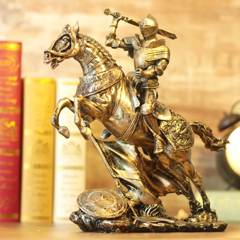 

Medieval Samsuzer Art Sculpture Ancient Rome Warrior Knight War Horse Living Room Decor Resin Statue Home Decoration Accessories