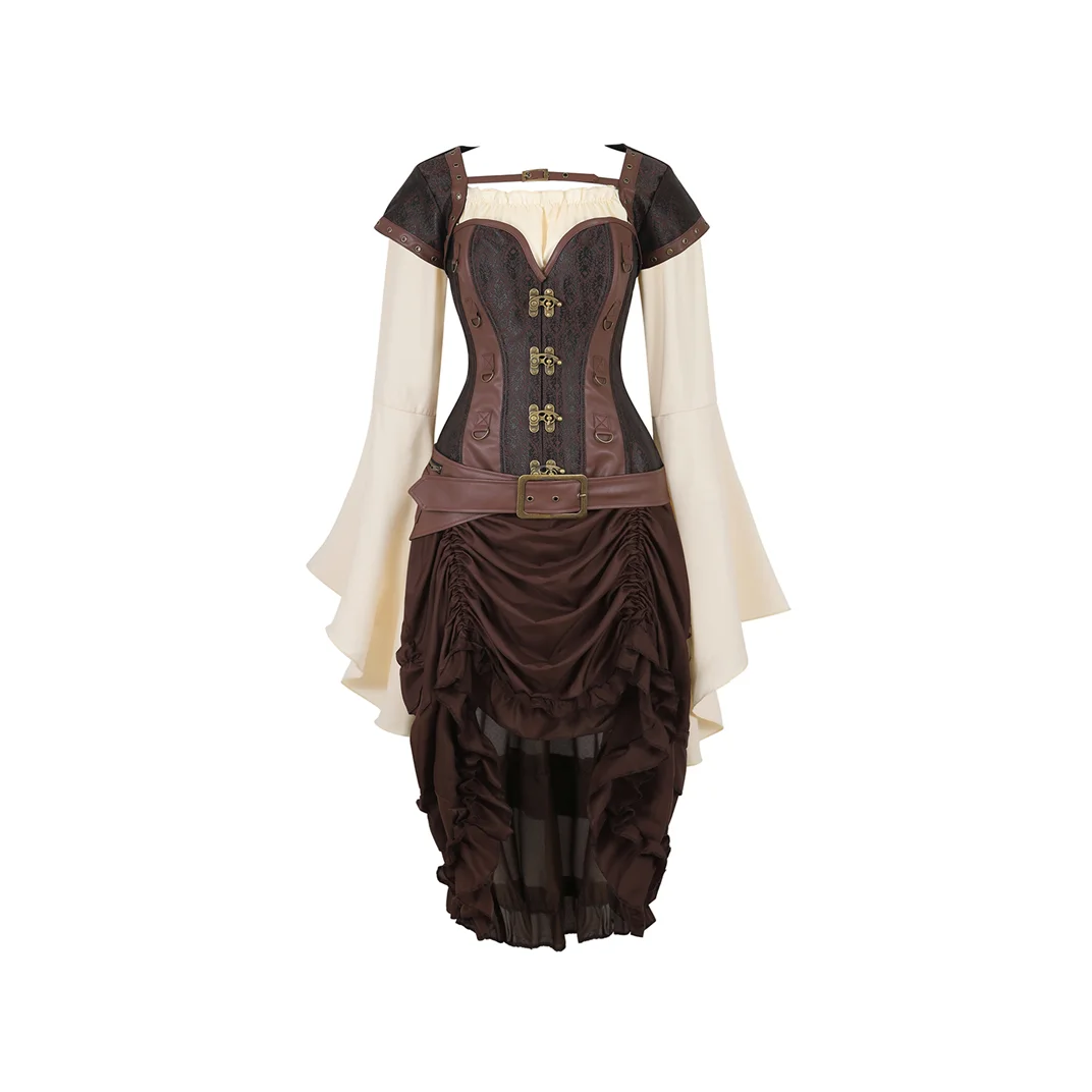 

Пикантное благородное кожаное платье-корсет в стиле стимпанк, рубашка-корсет на бретелях из Пиратской стали, средневековый наряд на Хэллоу...