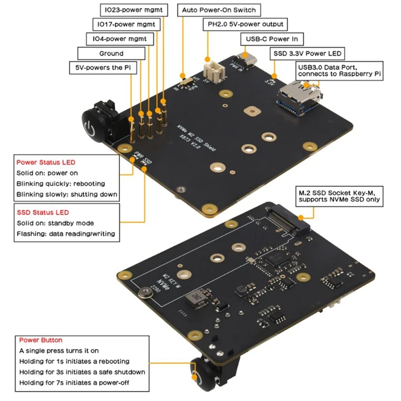 Плата расширения X873 для Raspberry Pi 4 USB-M.2 Nvme SSD NAS плата хранения данных поддержка