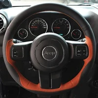 Car Steering Wheel Cover For JEEP Renegade Compass Wrangler DIY Hand-Stitched Black Orange Leather Car Accessories Auto Interior