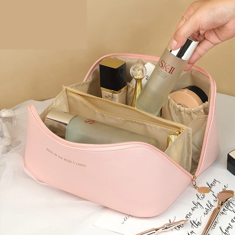 

Вместительная косметичка, кожаная косметичка, женский многофункциональный органайзер для туалетных принадлежностей, портативный дорожный водонепроницаемый чехол для хранения