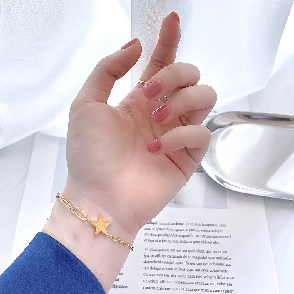 Браслет из полированной звезды титановой стали подвесная цепочка 18-каратное