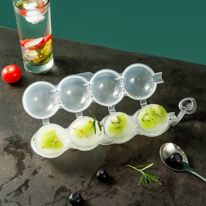 Plastic Ice Maker Transparent Mold 4 Hole Ice Round Makers B