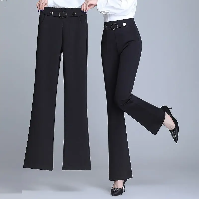 

Office Lady Korean Fashion Loose Wide Leg Suits Pants Women Spring Summer Solid High Waist Elastic Casual Straight Trousers J144
