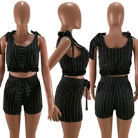 hm6107 womens casual two pieces summer new sexy streetwear fashion striped tight waist thin loose shorts sports suit women