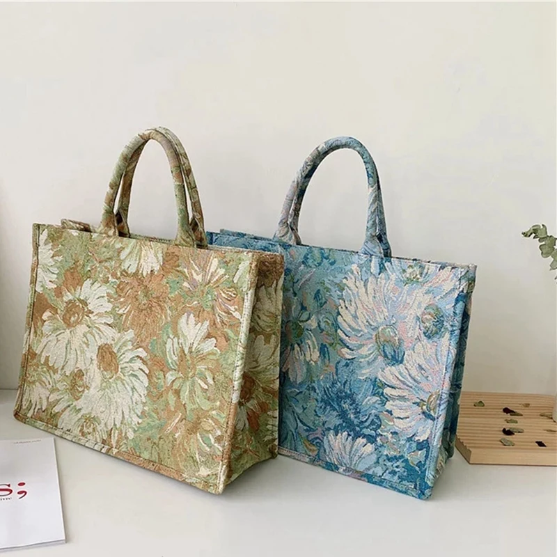 

Painting Flower Large Canvas Tote Summer Trends Women's Designer Handbag High Capacity to Handle Shoulder Bags