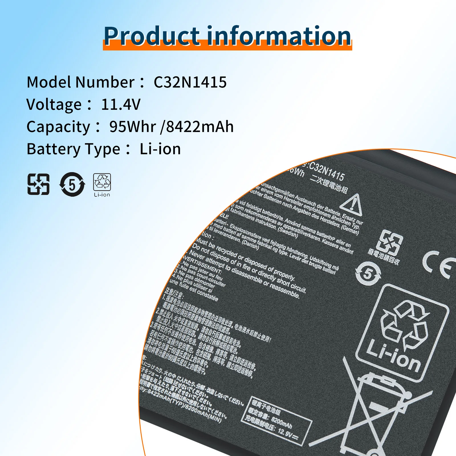 C32N1415 11 4 в 95 Вт · ч Аккумулятор для ноутбука Asus ZenBook Pro UX501 G501VW G501JW UX501VW UX501JW N501VW UX501LW