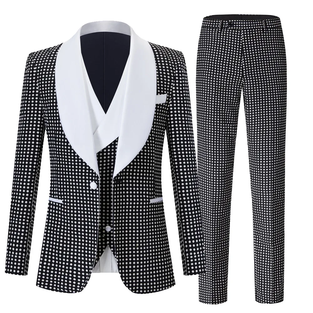 

Boutique (Blazer + Vest + Trousers) Men's Suit Fashion Business Italian Style Polka Dot Elegant Dress Printing Slim Dress 3piece