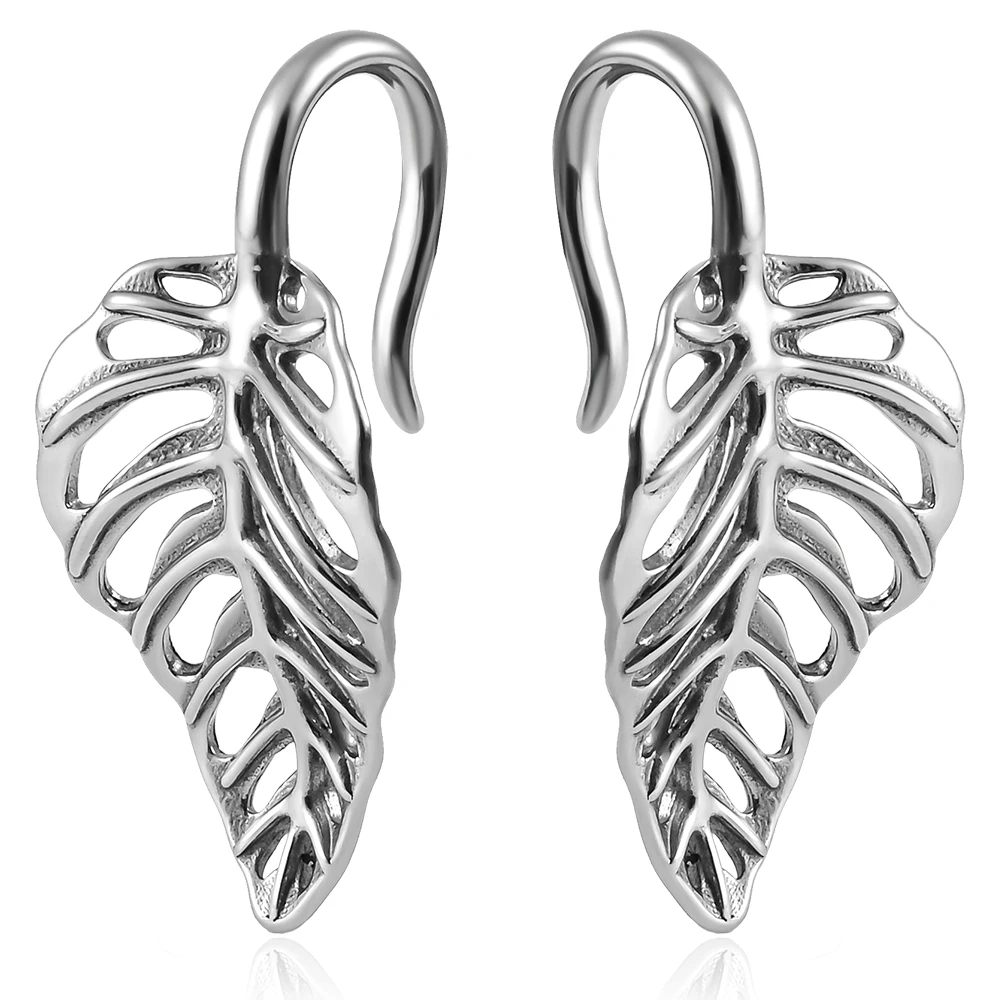 Vankula 10pc Stainless Steel Leaves Ear Weights Hangers For Stretched Ear Lobe Piercing Expander Ear Plugs Gauges Body Jewelry