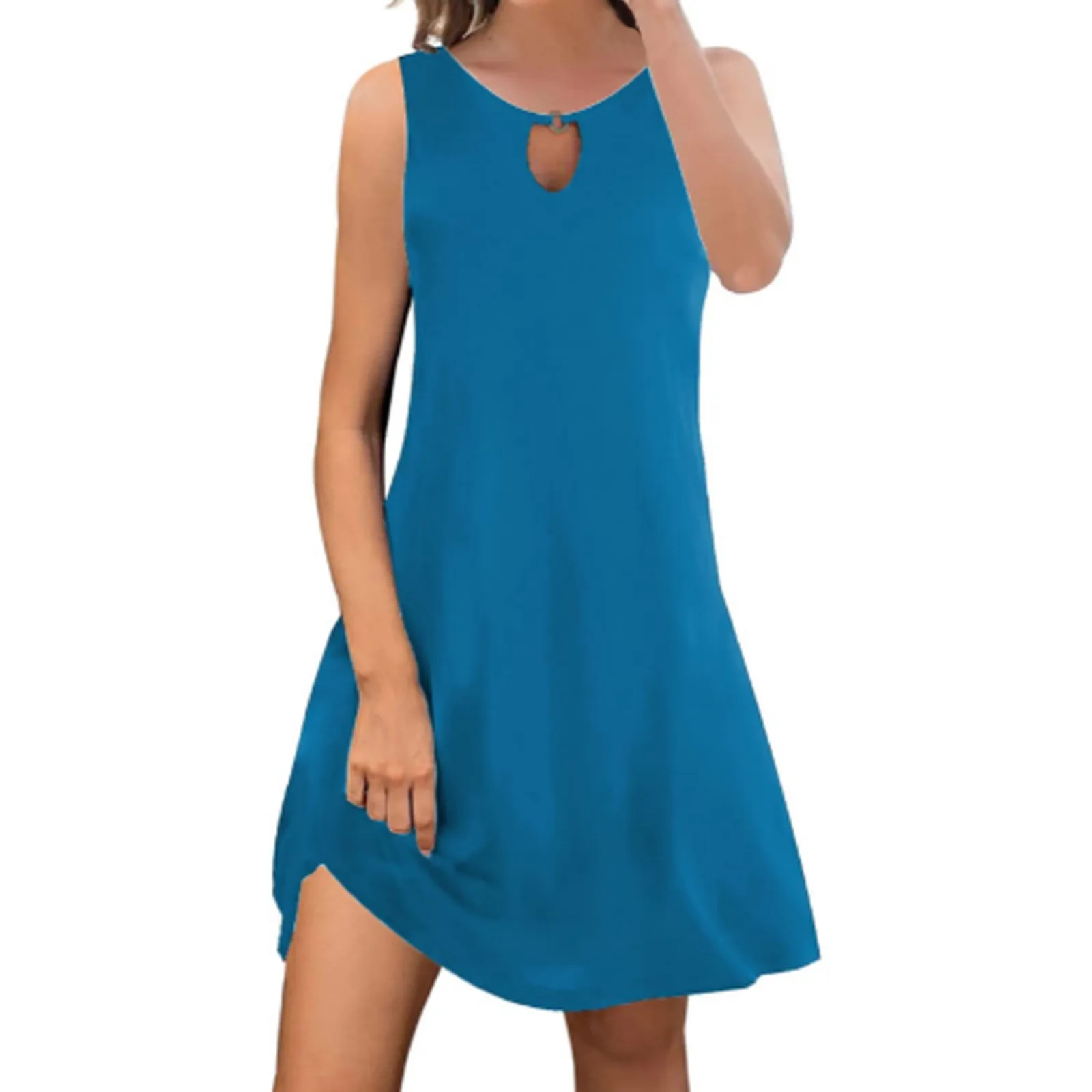 

Womens Casual Print Tank Top Sleeveless Dress Cutout V Neck Loose Beach Short Mini Tank Dress