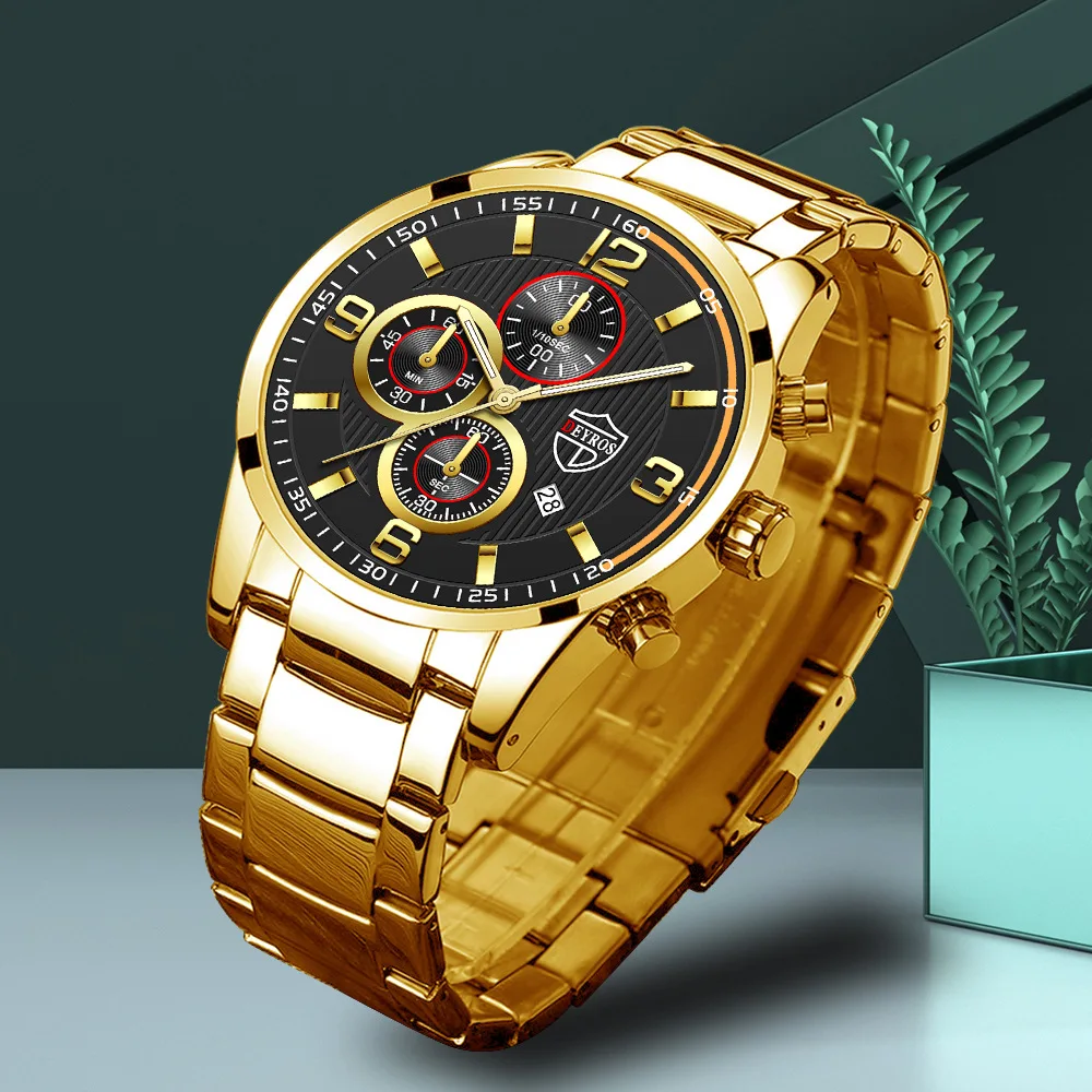 

Watch For Men Luxury Reloj Hombre Calendar Luminous Steel Band Quartz Watch Fashion Business Men's Watch Three Eyes Big Dial