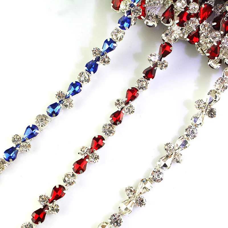

1Yard Teardrop Diamond AB Rhinestone Bead Metal Claw Chain Trim Ribbon Lace For Sewing Wedding Dress Bag Cap Shoes Craft Diy