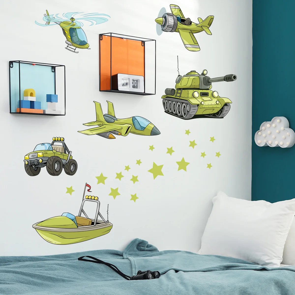 Cartoon Aircraft Car Yacht Star Wall Stickers Children's Room Living Kid Boy Bedroom Decals |