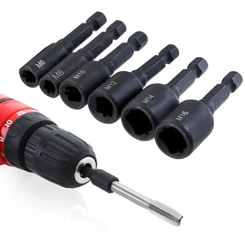 M6 M8 M10 M12 M14 M16 Screw Tap Socket Adapter 1/4'' Hex Shank 50mm Steel Sockets Use With Electric Drill Pneumatic Screwdriver