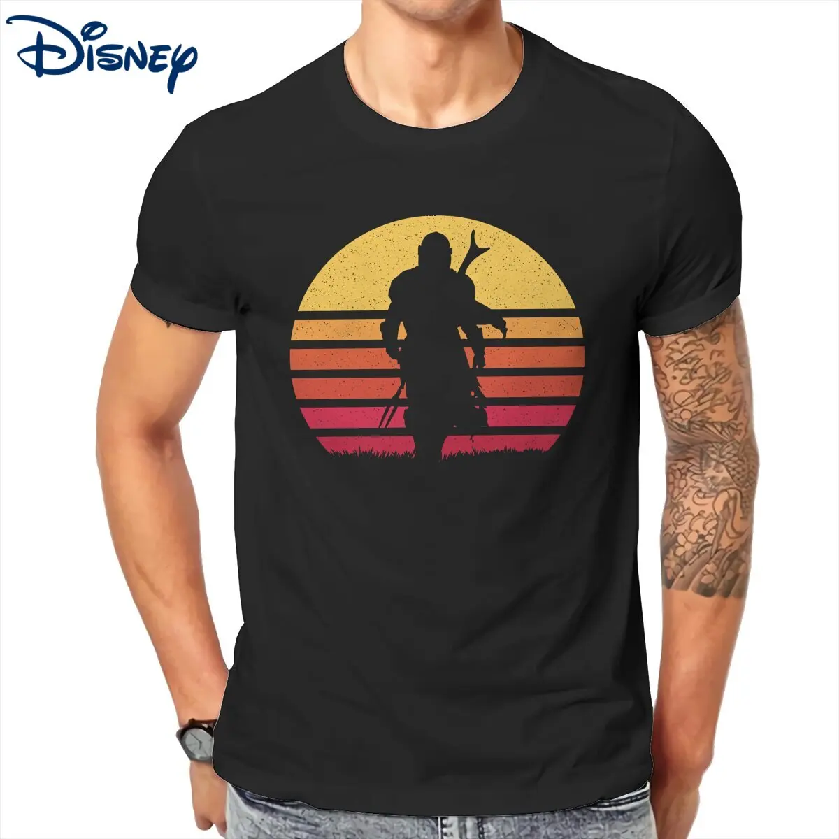 

Funny Disney Mando Retro T-Shirt for Men Round Neck Cotton T Shirts Mandalorian Star Wars Short Sleeve Tee Shirt Party Tops