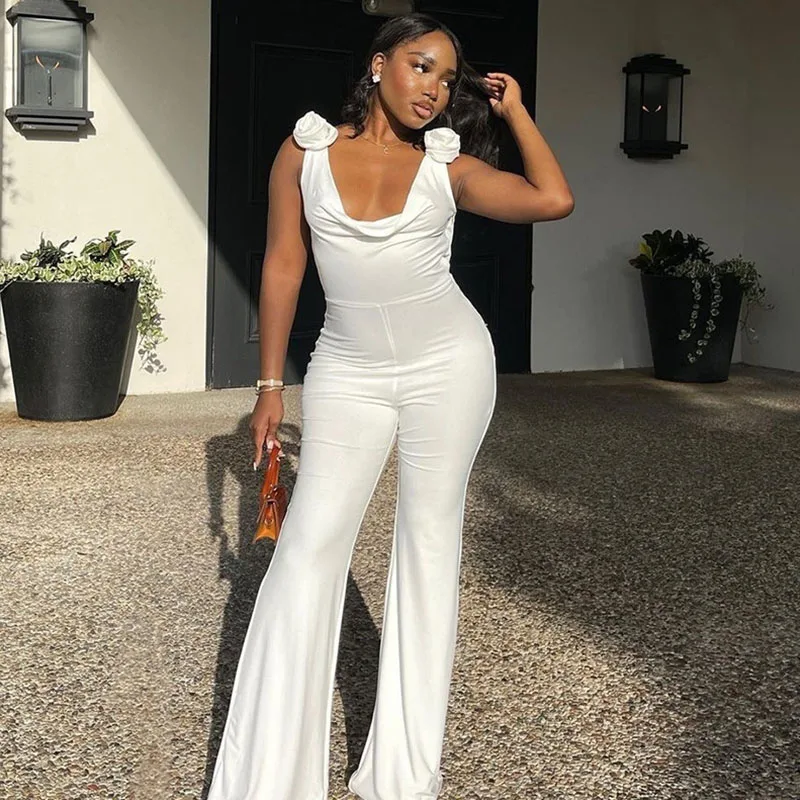 Женский Облегающий комбинезон без рукавов с V-образным вырезом и открытой спиной